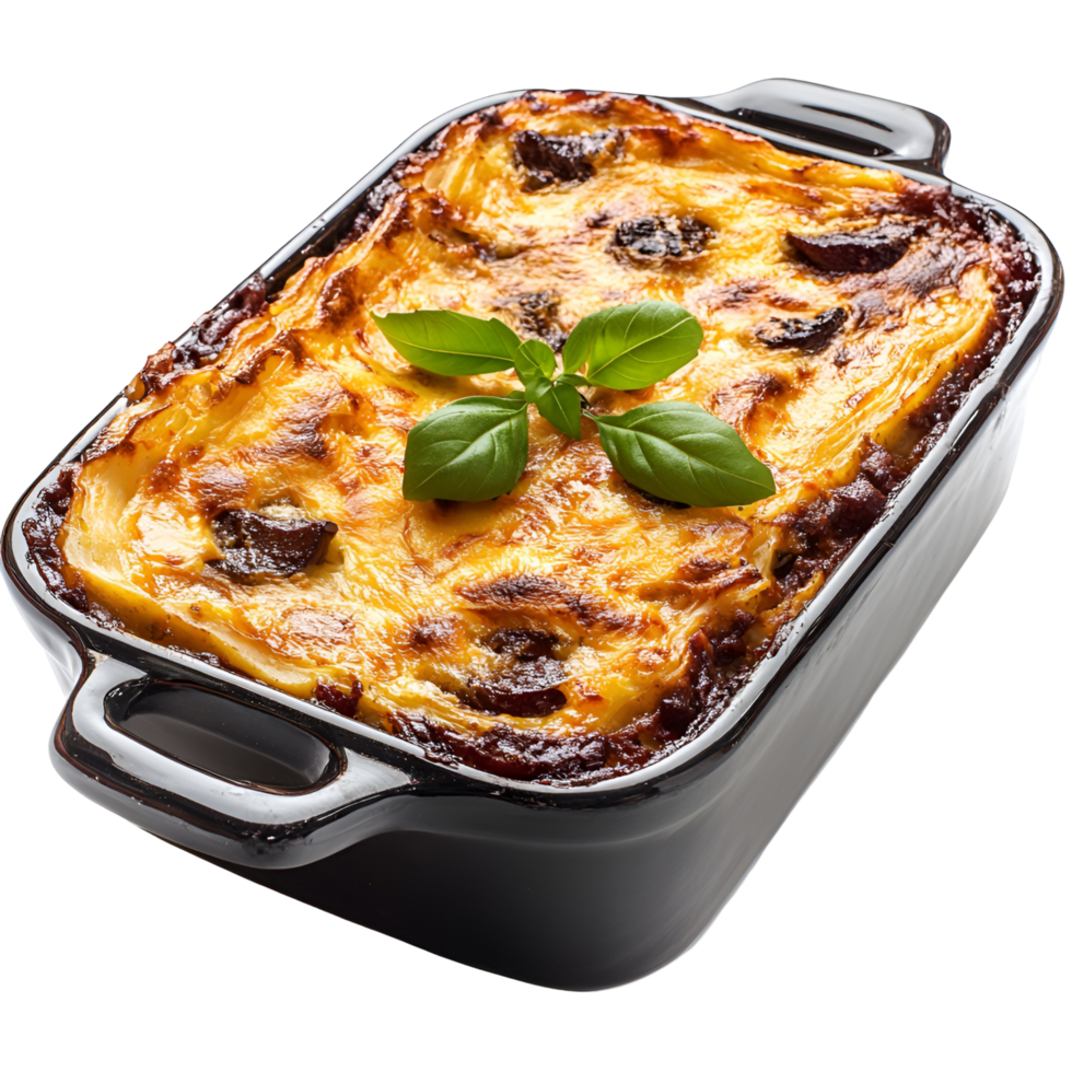 Tasty Lasagna with Melted Cheese Topping and Meat Layers on Transparent Background png