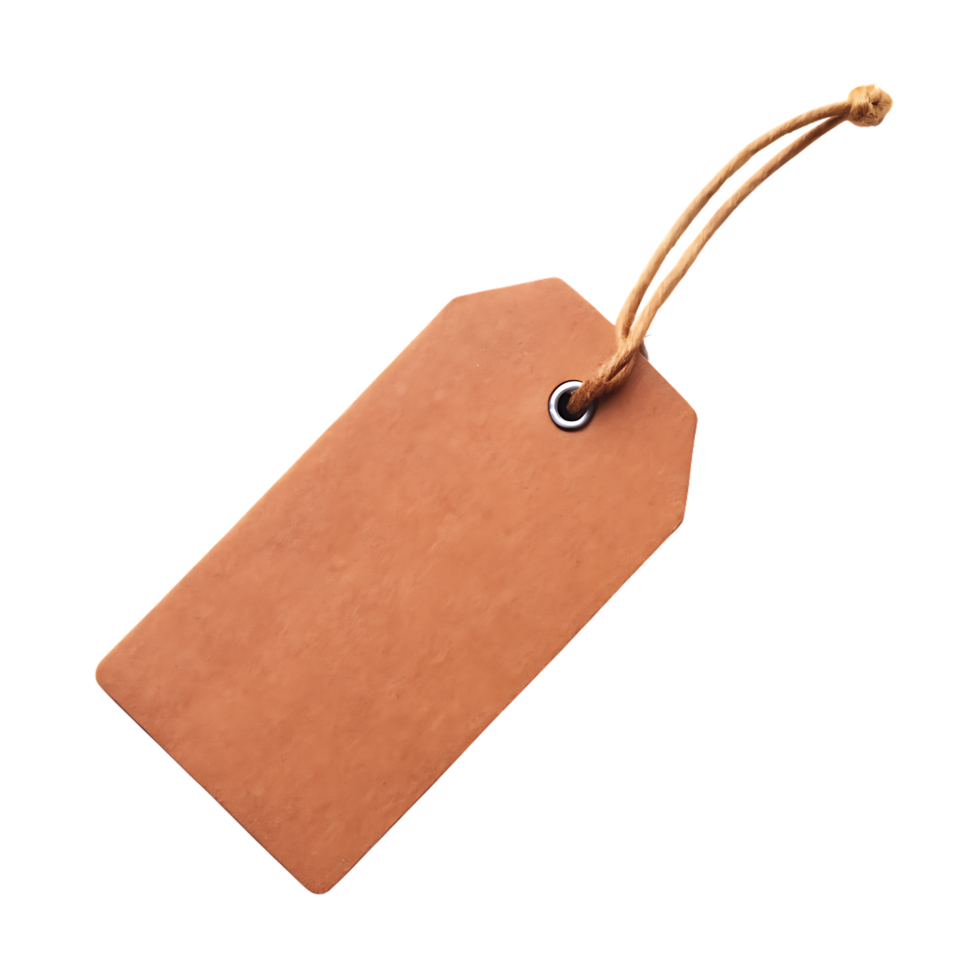 A brown leather tag with a string png