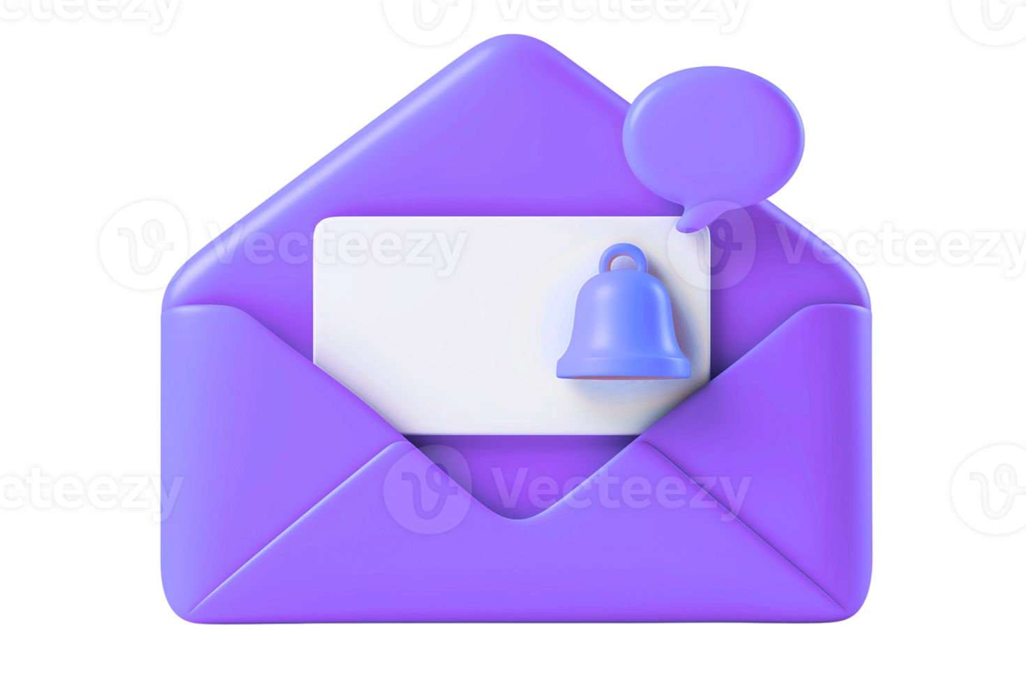 Notification bell icon on envelope for new email inbox message 3D rendering png