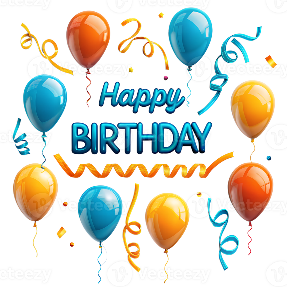 Happy birthday balloons and streamers png