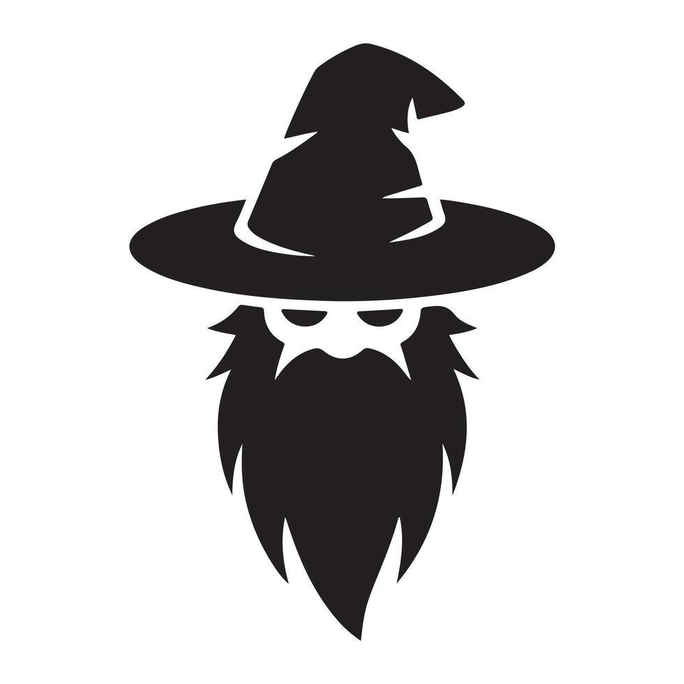 Silhouette of a wizard with pointed hat and long beard vector