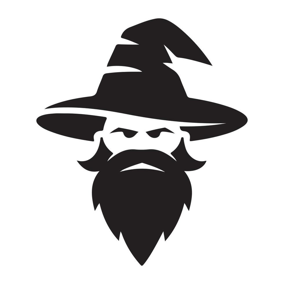 Intense Wizard Silhouette with Large Hat and Beard vector