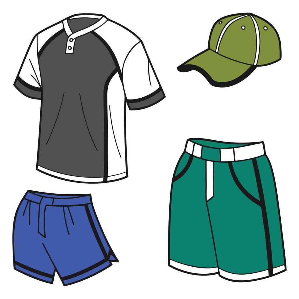 Sport Apparel Set Stylish Jersey, Shorts, and Cap vector