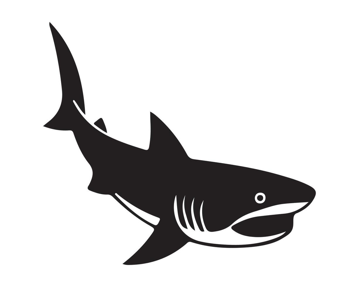 Powerful Black and White Shark Silhouette vector