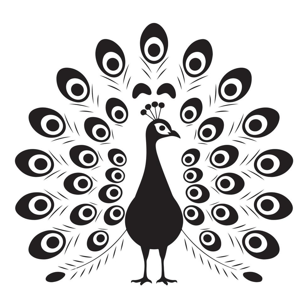 Elegant Black and White Peacock Silhouette vector