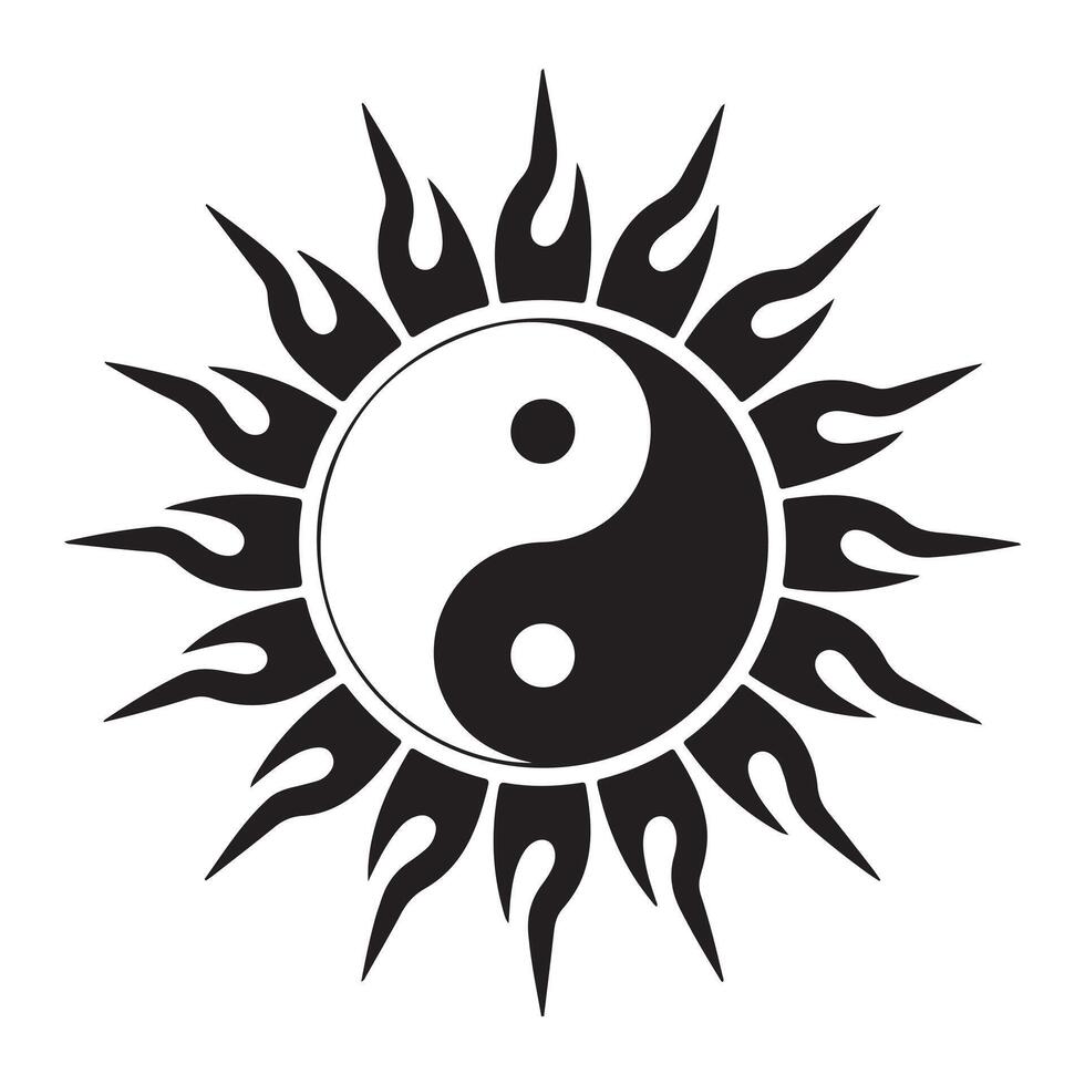 Yin Yang Symbol with Tribal Sun Design vector