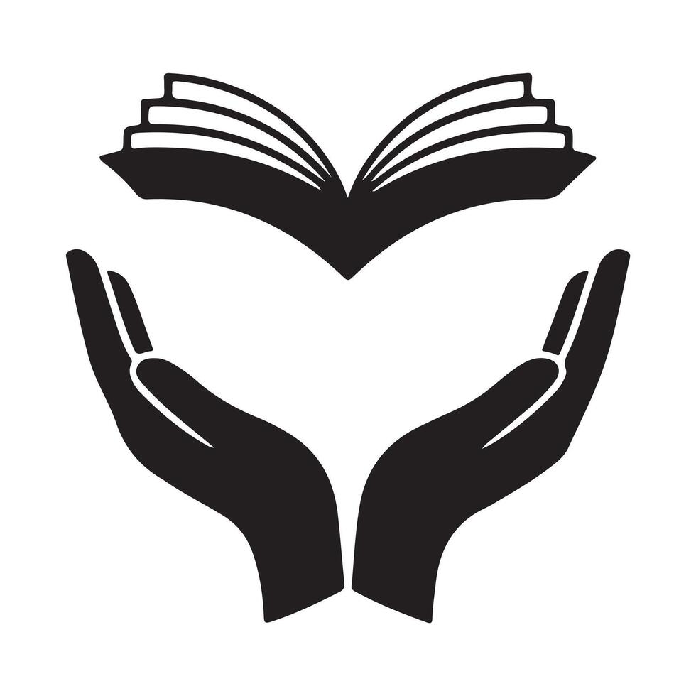 Open Hands Holding an Open Book, Symbol of Knowledge and Protection vector