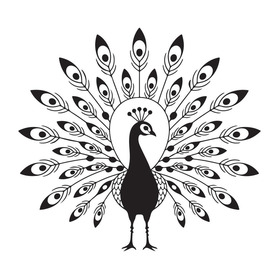 Black and White Peacock Silhouette Design vector