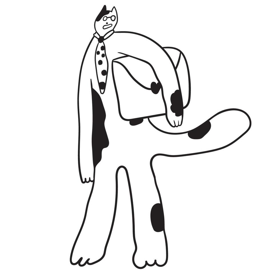black and white cat's character with case icon vector