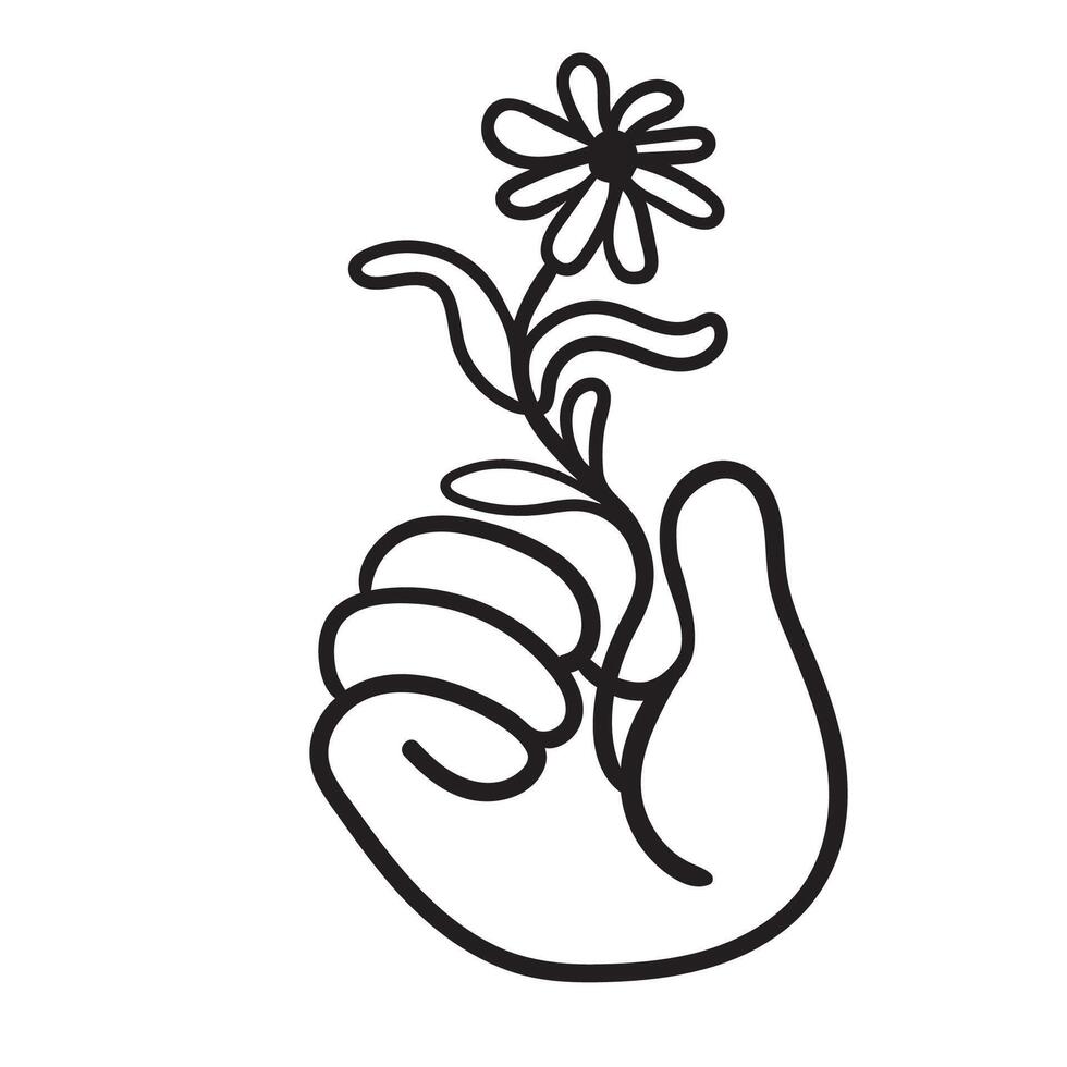 black and white hand with flower icon vector