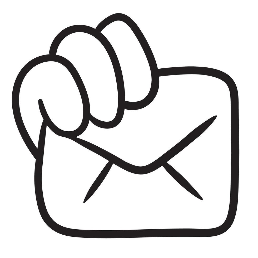 black and white hand with mail icon vector