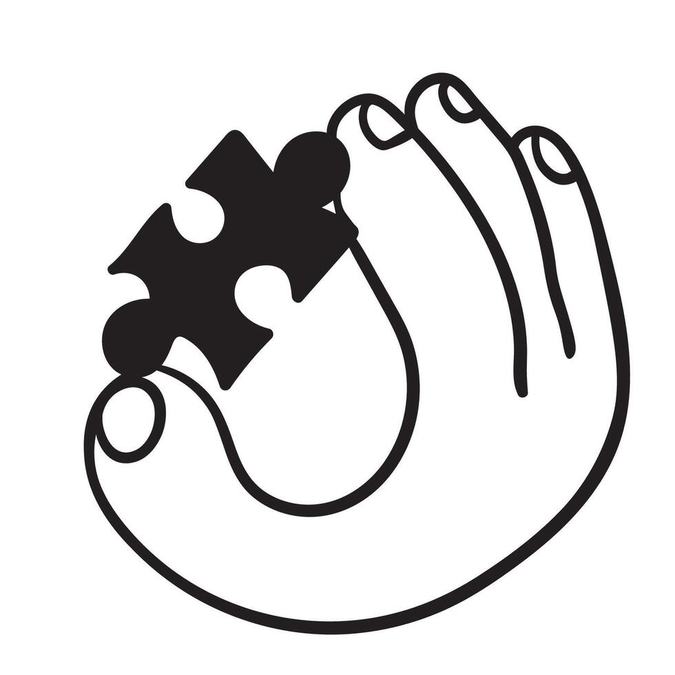 black and white hand with peace of puzzle icon vector