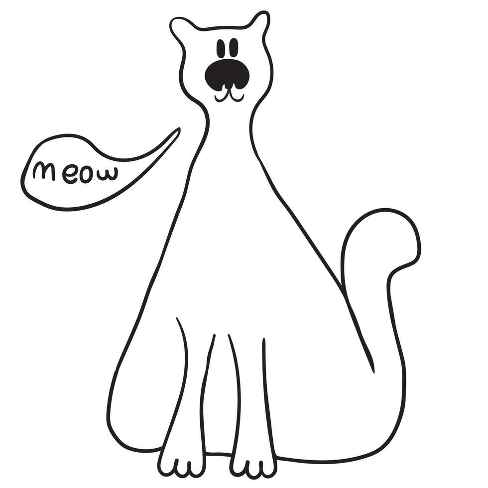black and white cat's character say meow icon vector