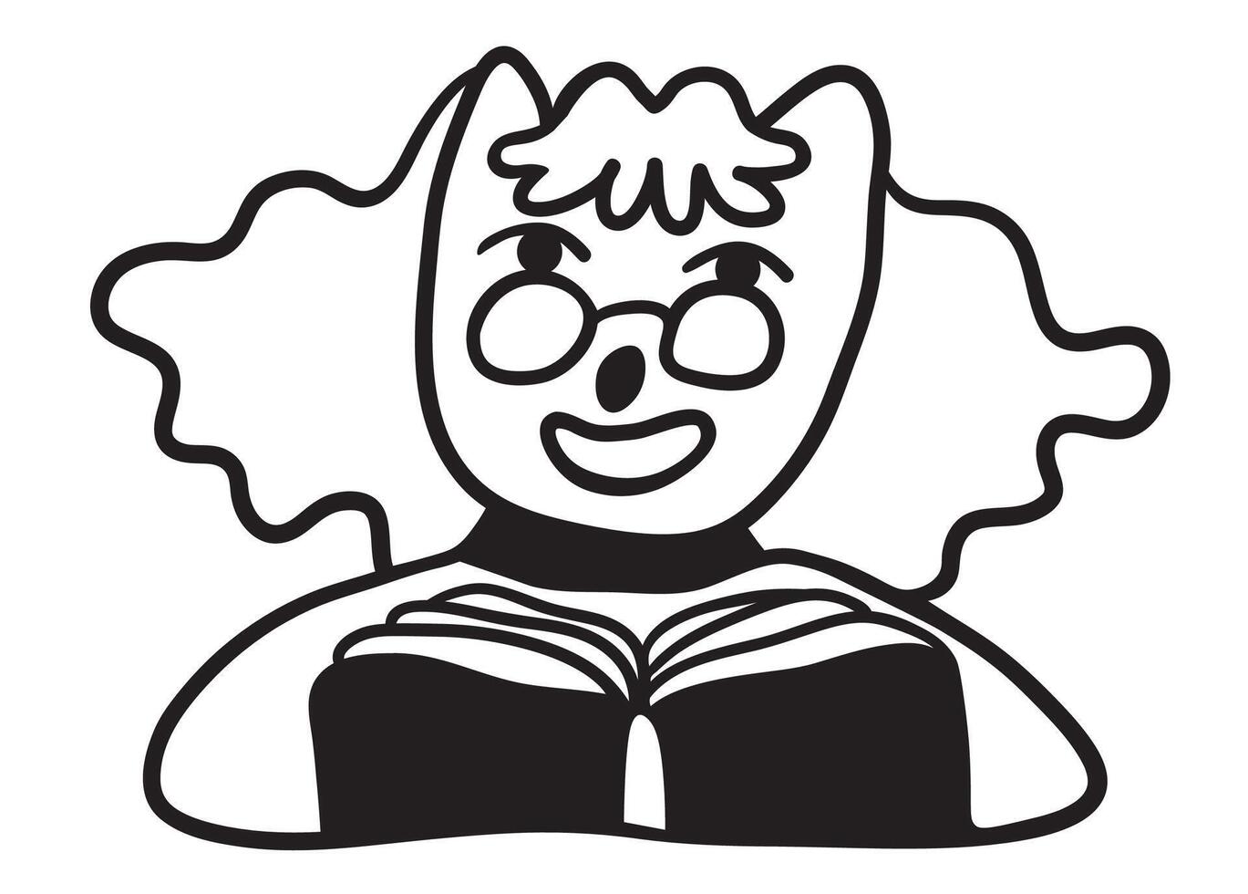 black and white cat's character with book icon vector