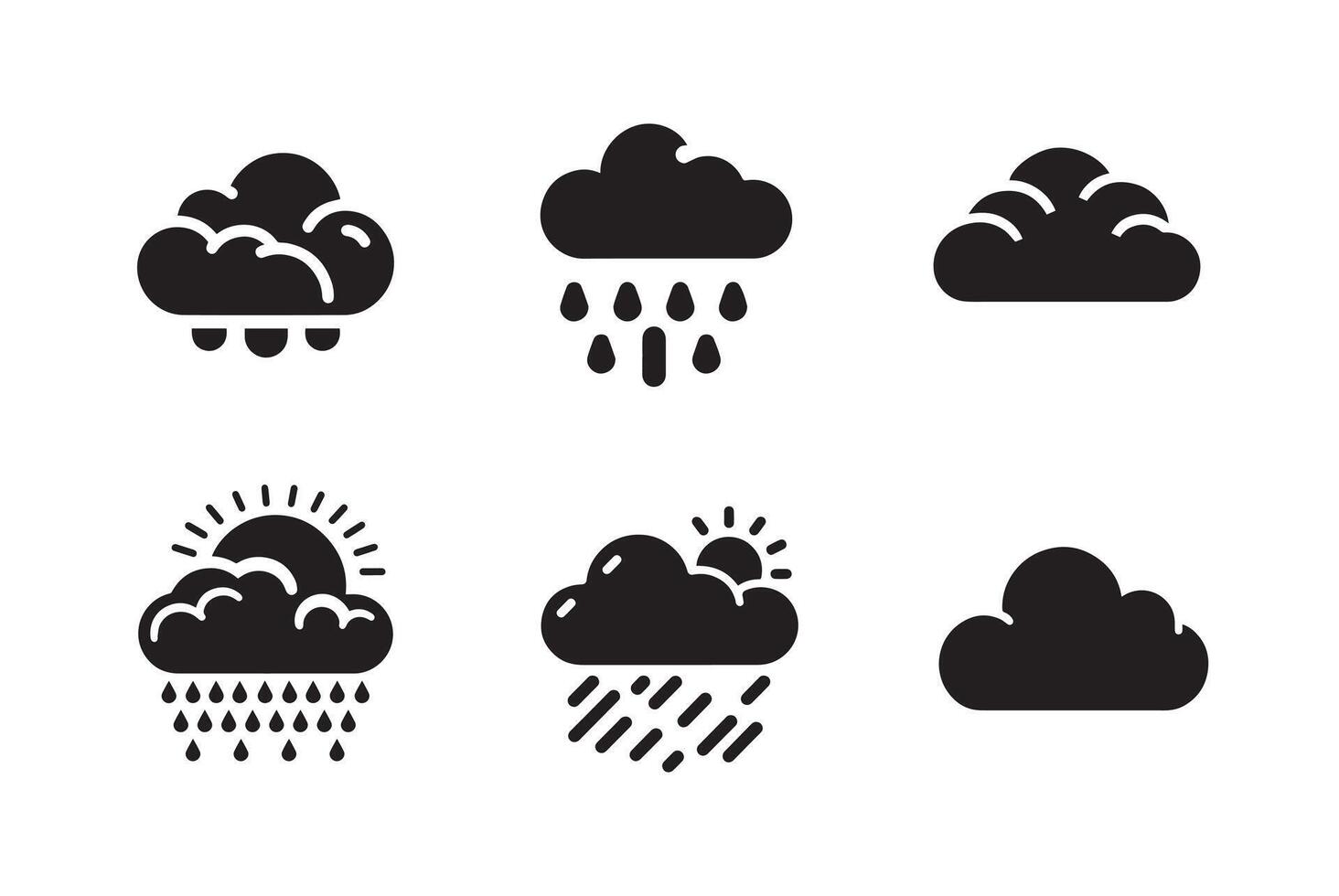 Cloud black silhouette bundle isolated on white background, logo icon clip art vector