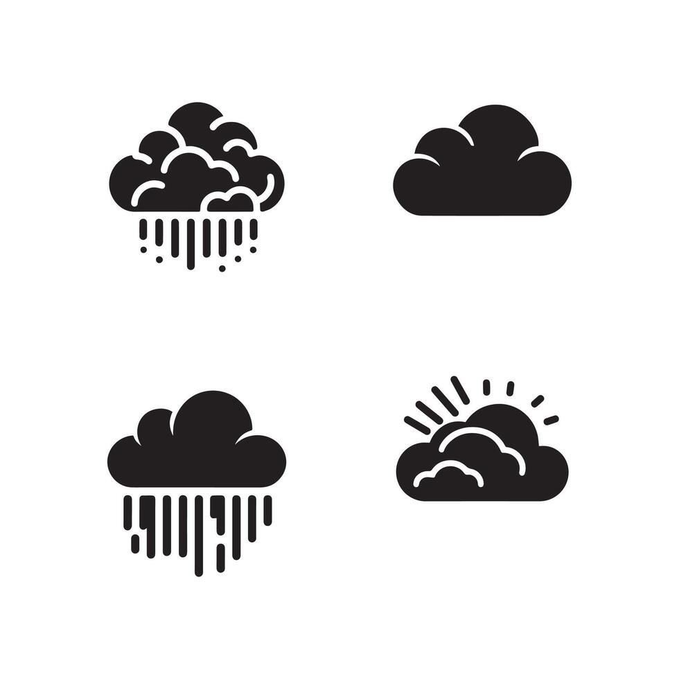 Cloud rain black silhouette bundle isolated on white background, logo icon clip art set vector