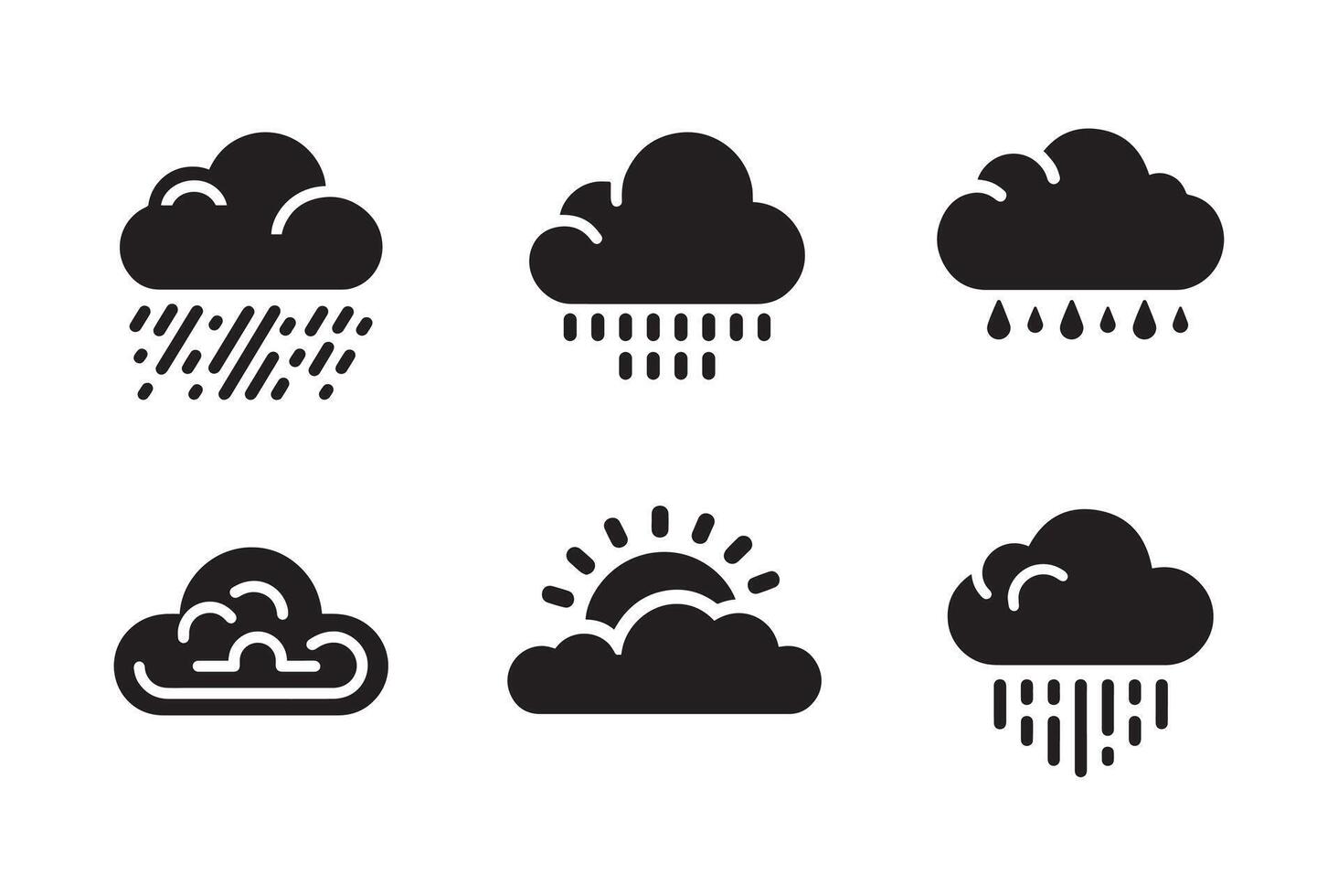 Cloud rain black silhouette bundle isolated on white background, logo icon clip art vector