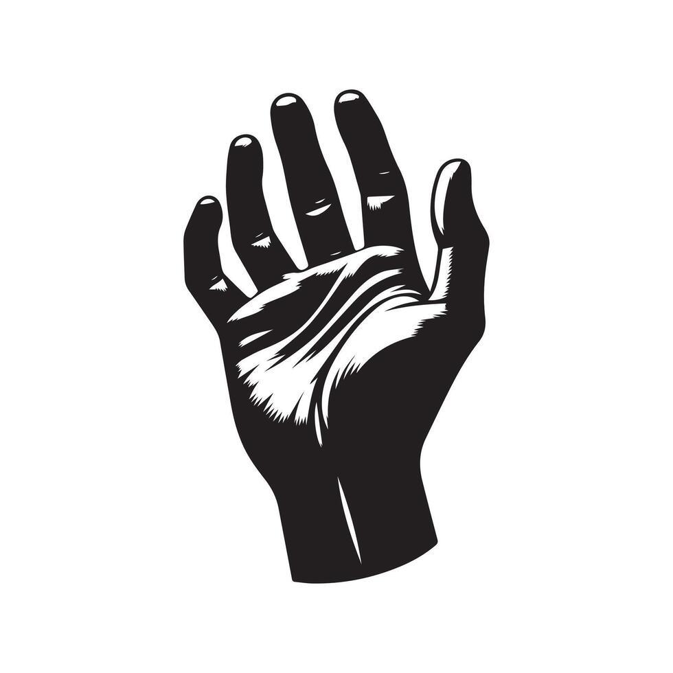 Human hand palm fingers silhouette isolated on white background, logo clip art vector