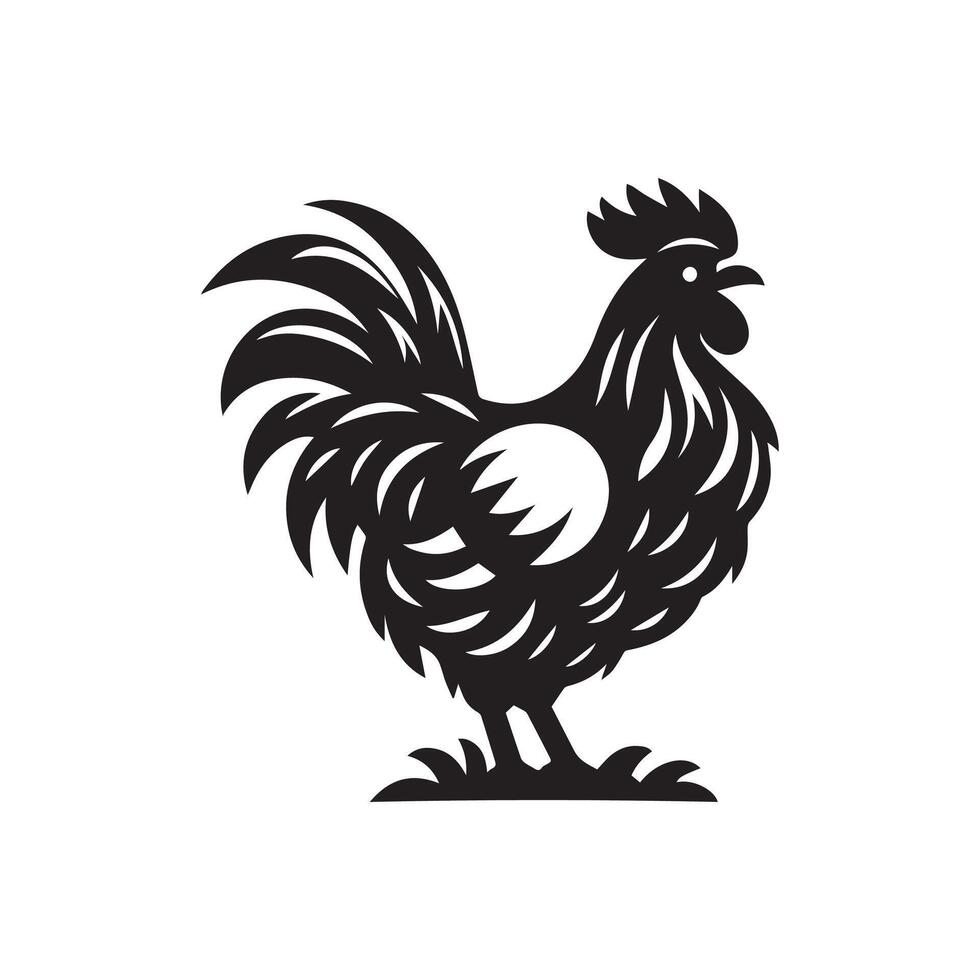 Chicken bird black silhouette isolated on white background, logo icon clip art vector