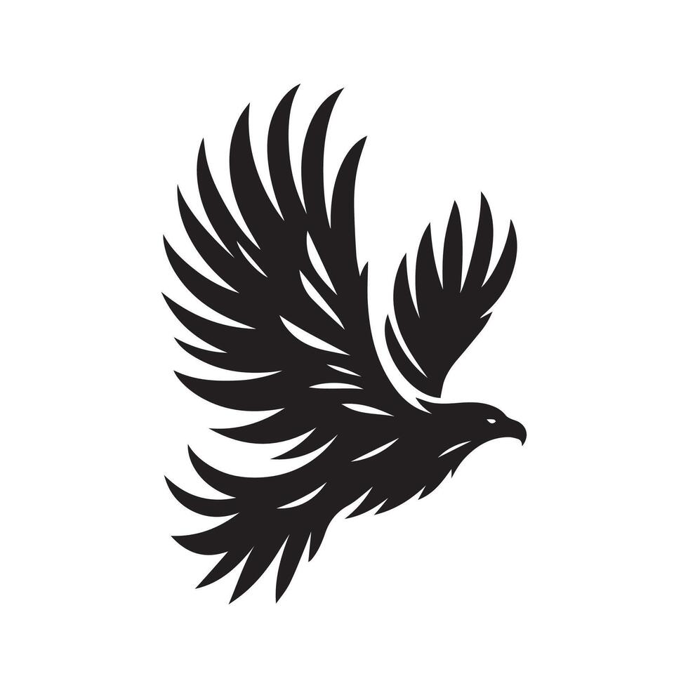 Eagle bird fly wings black soild silhouette isolated on white background, clip art logo icon vector
