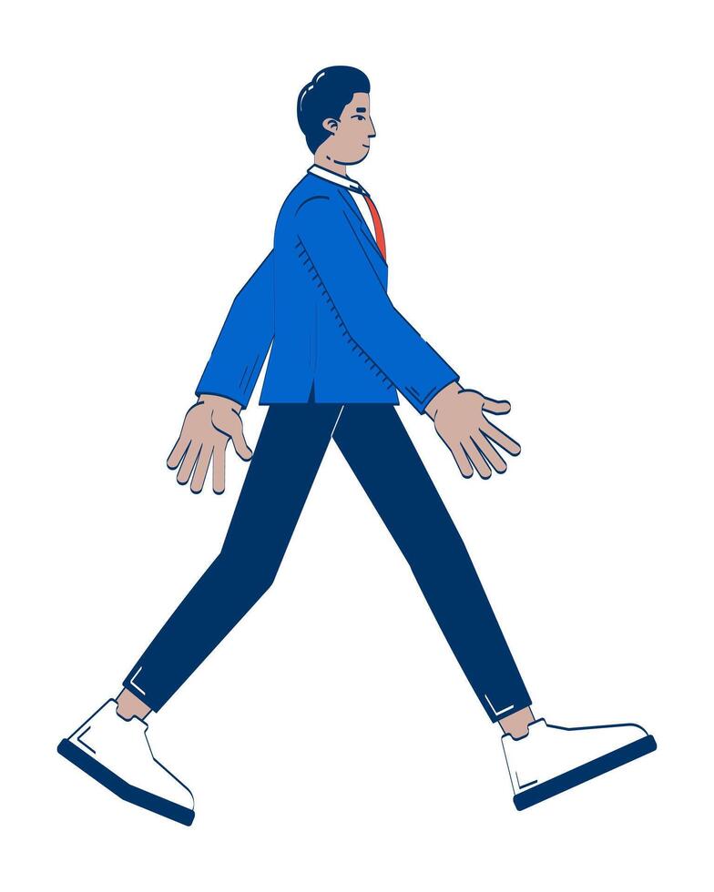 Confident indian man walking forward in business attire 2D doodle character. Determined businessman office worker cartoon person drawing isolated on white. Hand drawn illustration colorful vector
