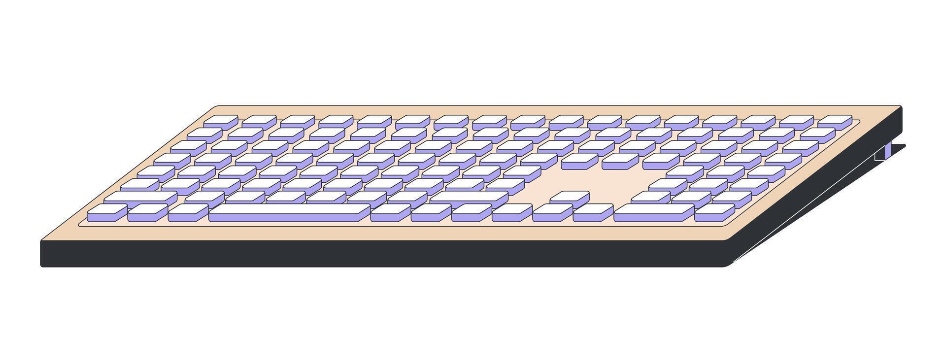 Minimal tilted retro-style keyboard 2D cartoon object. 90s computing nostalgia. Typing accessory hardware. Vintage gadget input isolated element flat clip art on white. Spot illustration vector