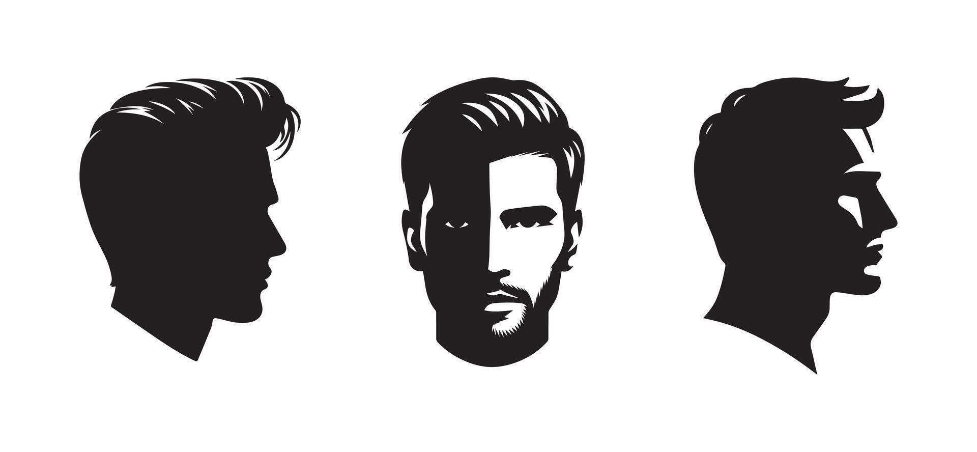 Man face black silhouette logo icon isolated on white background, human clip art vector