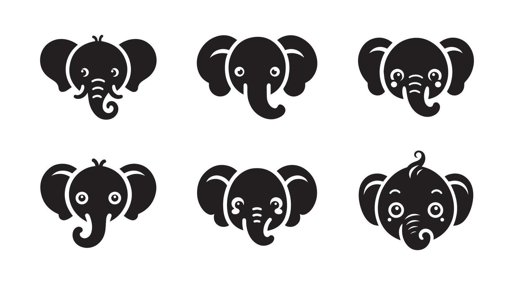 Cute baby elephant silhouette logo icon isolated on white background, animal clip art bundle vector