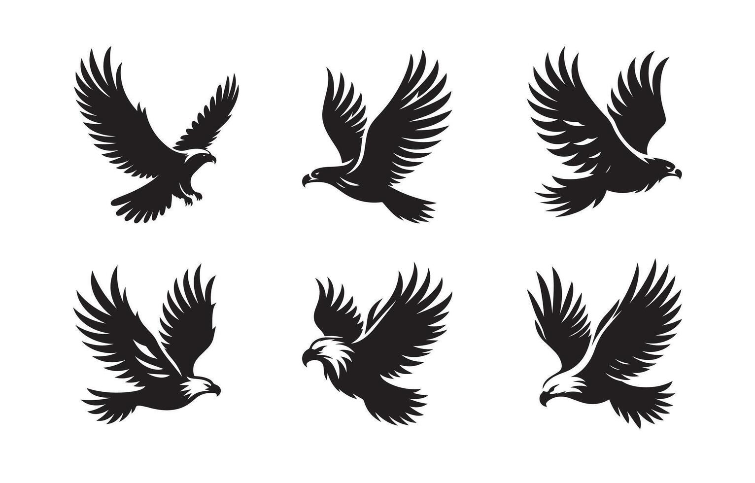 Bird fly black soild silhouette bundle isolated on white background, clip art logo icon set vector