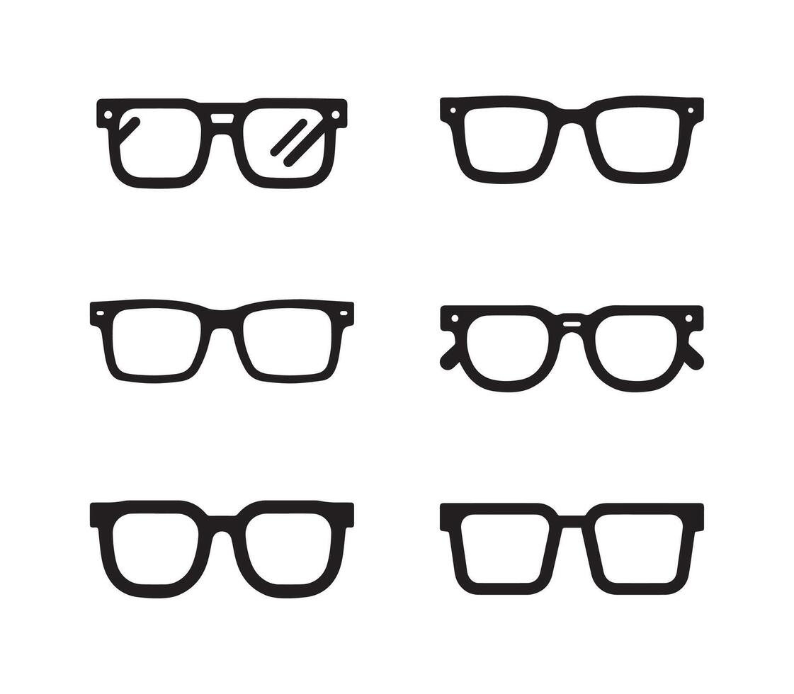 Spectacles glass black silhouette bundle isolated on white background, logo icon vector