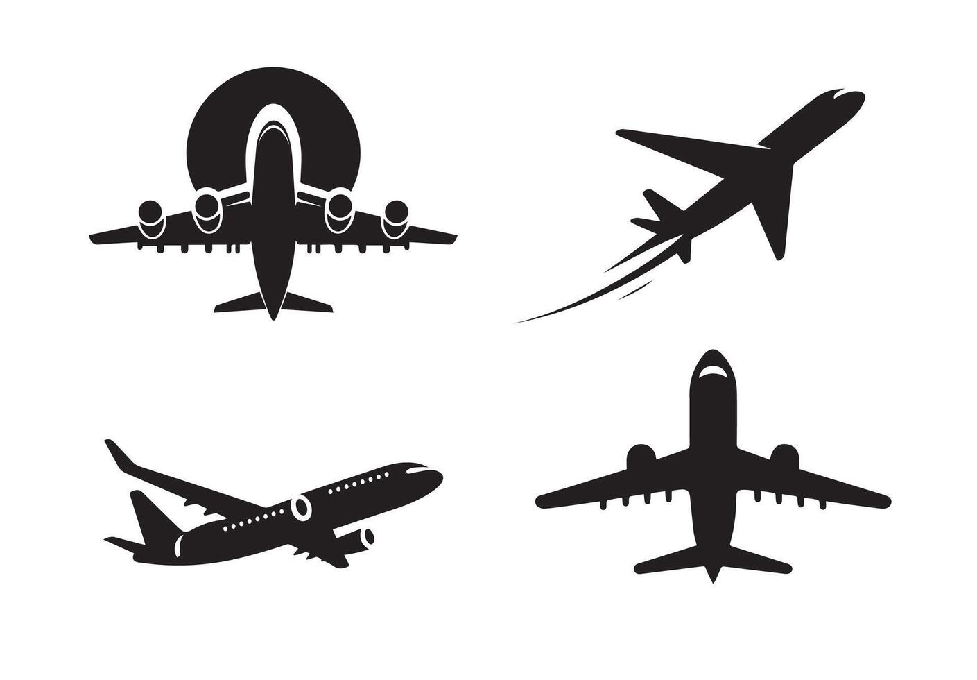 Aeroplane plane silhouette bundle isolated on white background, logo icon clip art vector