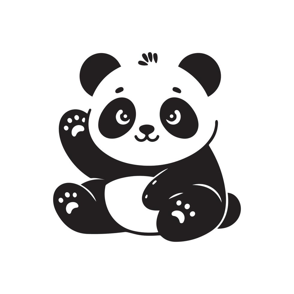 Cute adorable panda wave silhouette logo icon isolated on white background vector