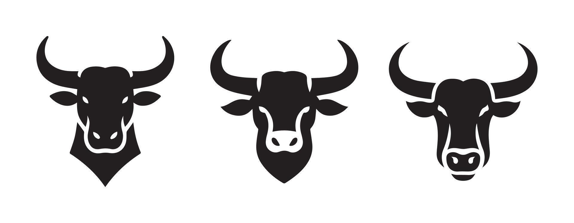 Bull head horn silhouette logo icon isolated on white background, bundle design vector