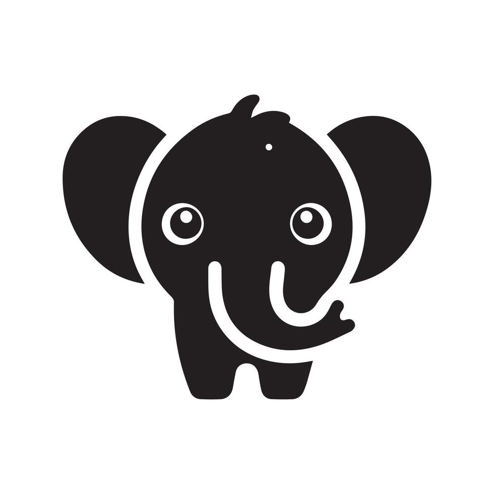 Cute baby elephant silhouette logo icon isolated on white background, animal clip art design vector