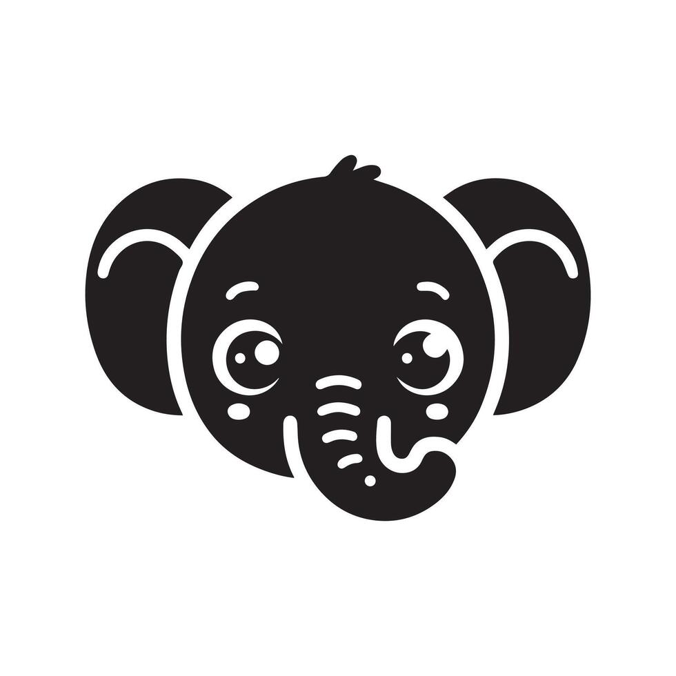 Cute adorable baby elephant silhouette logo icon isolated on white background, animal clip art vector