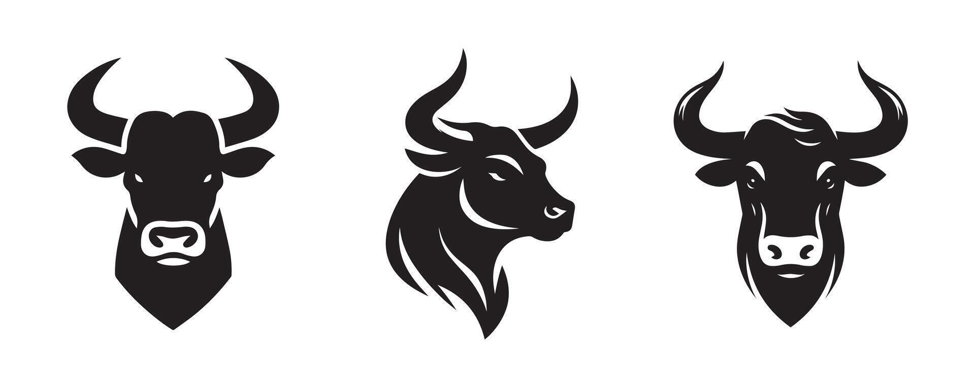 Bull head horn silhouette logo icon isolated on white background, logo set vector