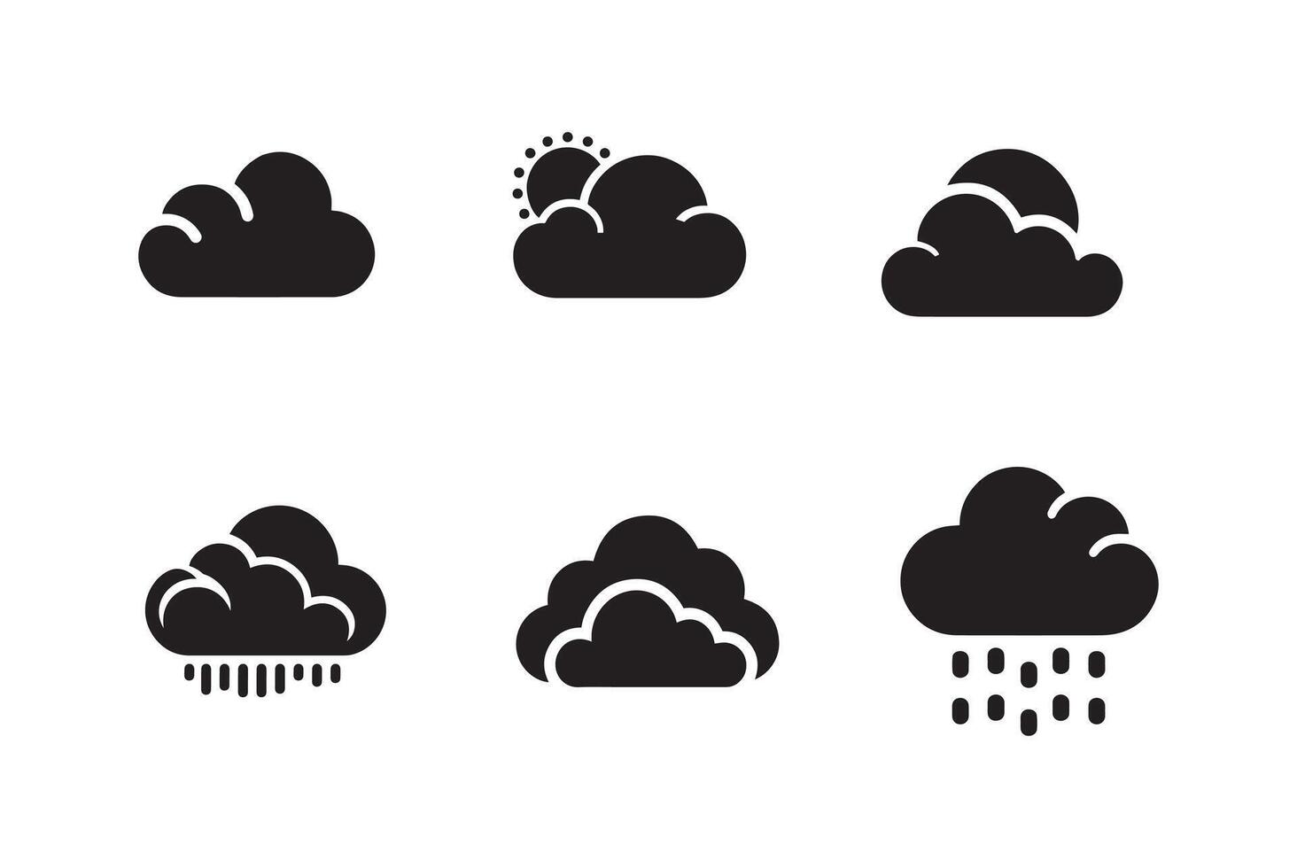 Cloud rain black silhouette bundle isolated on white background, logo clip art vector