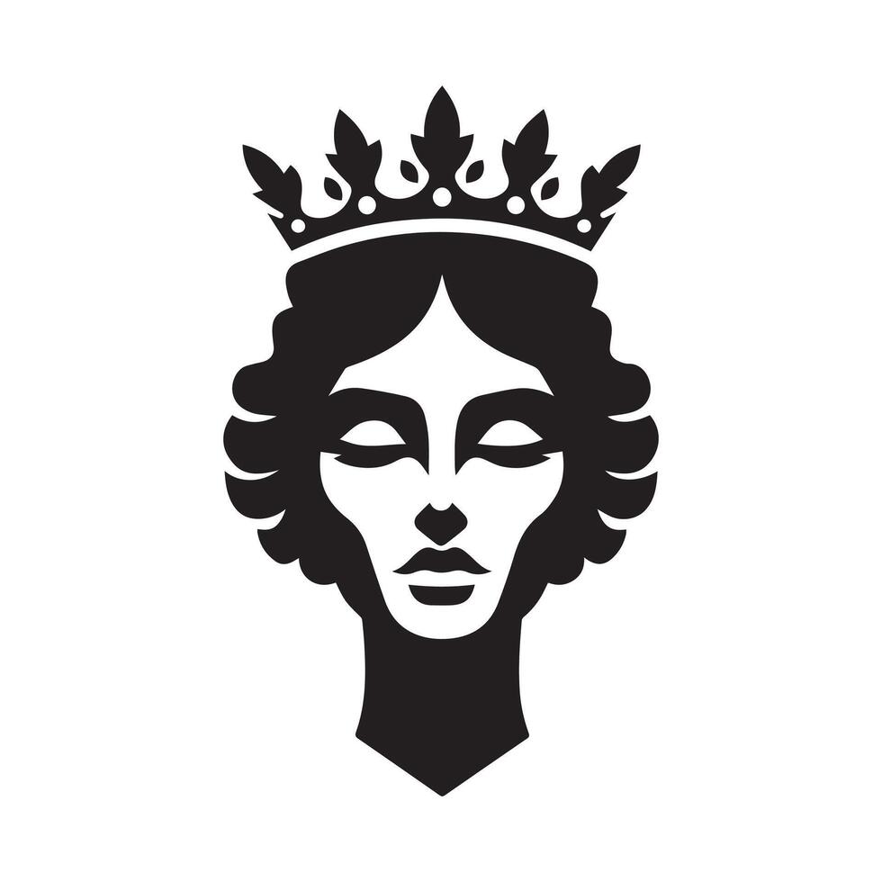 Queen crown black silhouette logo icon isolated on white background, clip art design vector