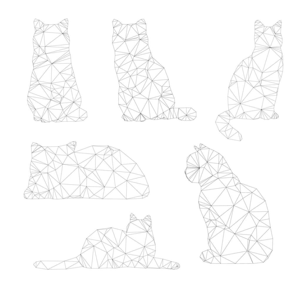 Abstract polygonal cats. Geometric linear animal. vector