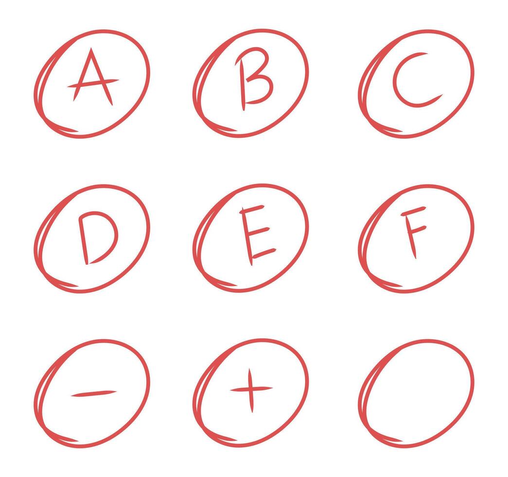 Grade result set. School exam result concept. vector