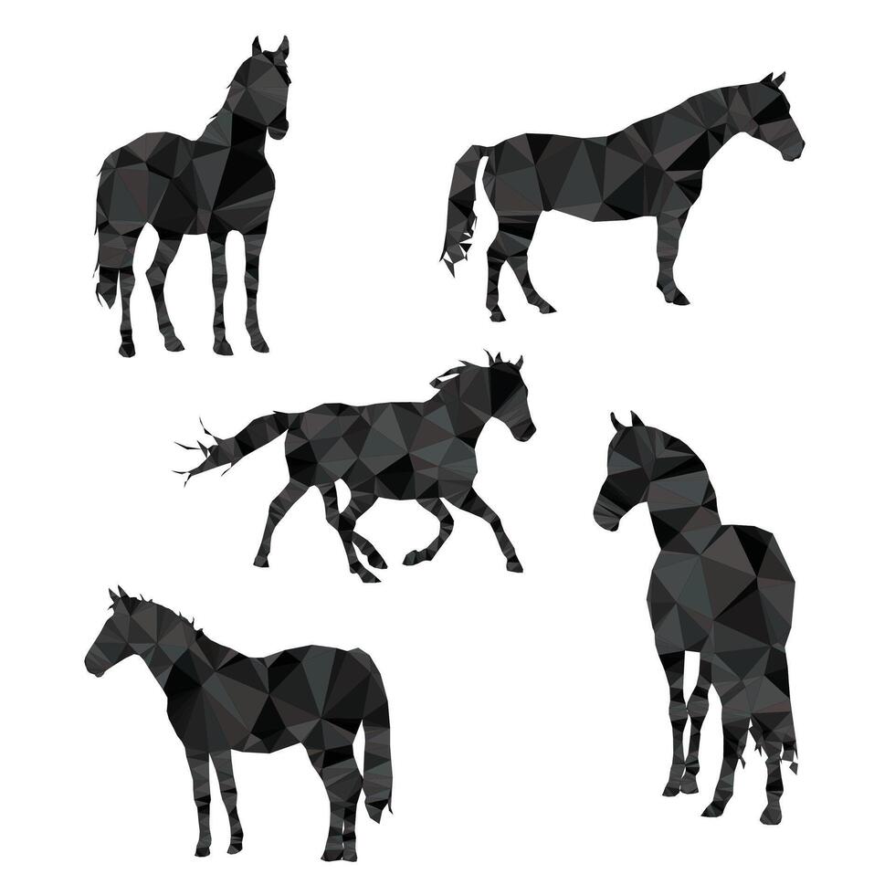 Geometric black polygonal horses. Geometric linear animal. vector