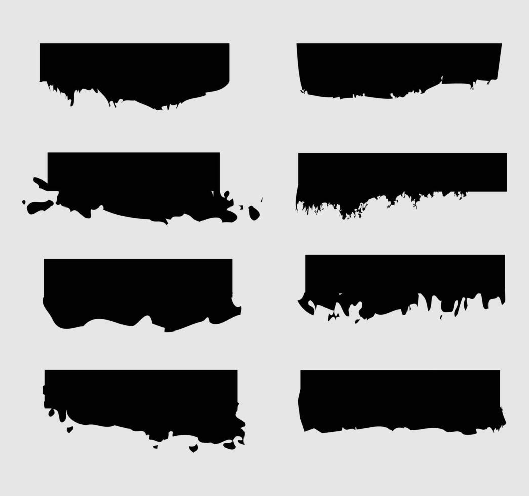 Set of black torn or ripped paper. Blank page split illustration. vector