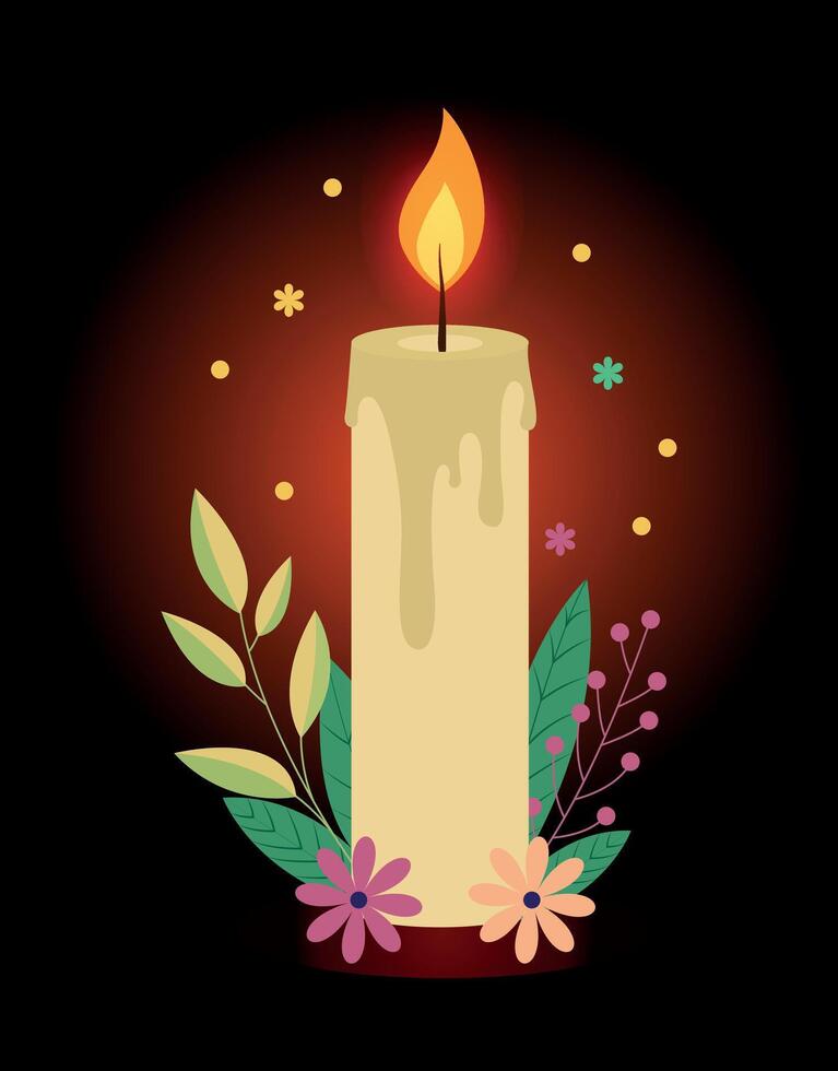 Decorative Candle with Floral Elements vector