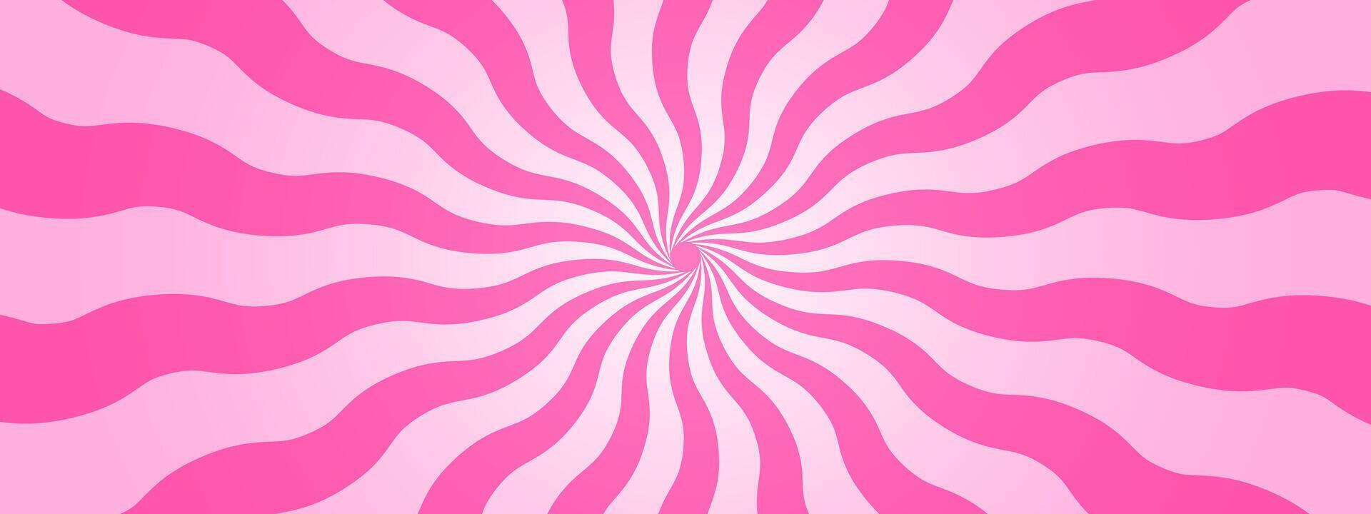 Wavy pink radial stripes background. Strawberry lollipop, candy, yogurt or marshmallow print. Rosy sunburst, explosion or surprise manga style effect. Groovy y2k pattern. cartoon illustration vector
