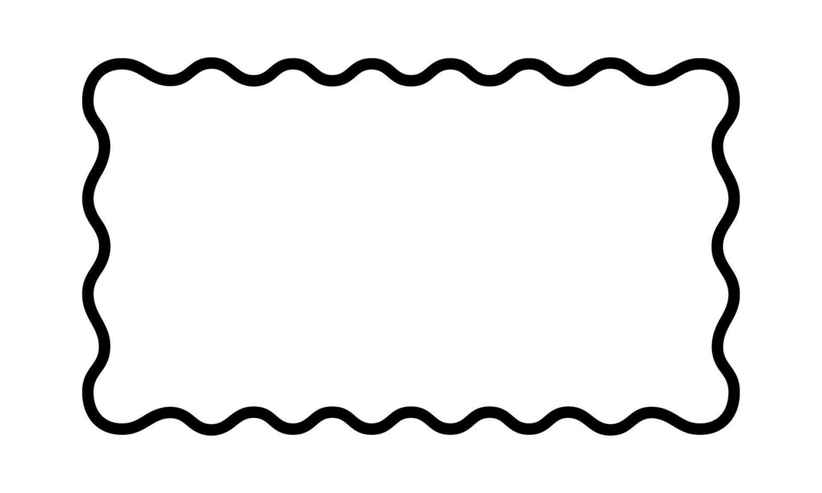 Rectangle frame with wiggly edges. Rectangular shape with scallop borders. Picture or mirror framework, empty text box or banner on white background. outline illustration vector