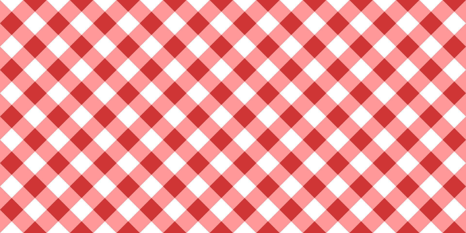 Red and white diagonal gingham or vichy pattern. Textile design. Traditional tablecloth, picnic plaid, basket napkin, towel or handkerchief print. Checkered background. flat illustration vector