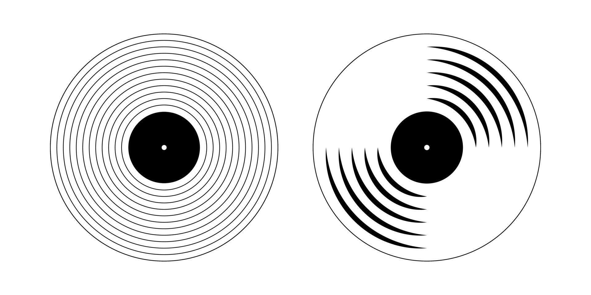Vinyl disc icons. Turntable LP or long play music plates isolated on white background. DJ or studio record equipment. 70s 80s 90s discotheque nostalgia concept. graphic illustration vector
