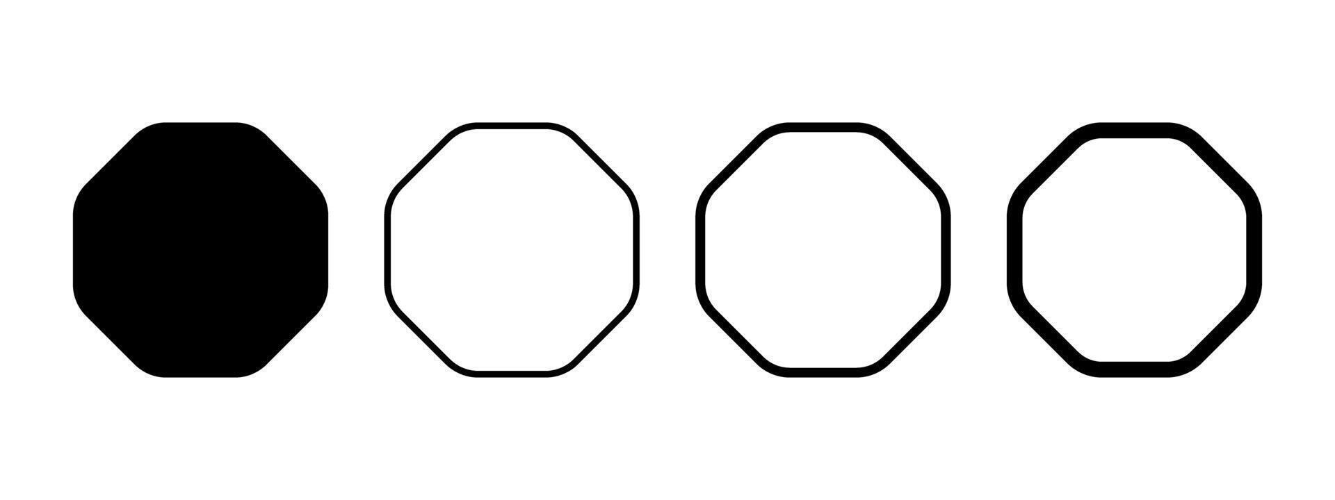 Octagon shapes and frames isolated on white background. Set of geometric polygon figures with rounded corners. graphic illustration vector