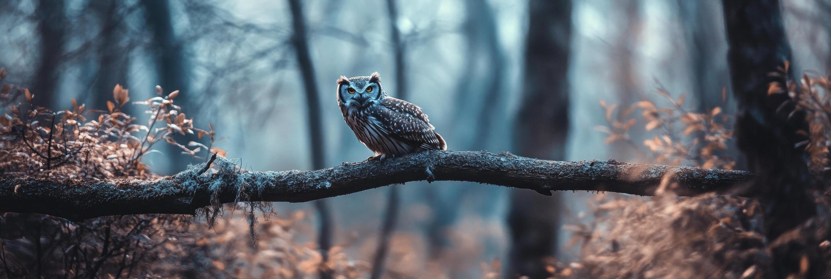 Owl on a branch in the woods photo