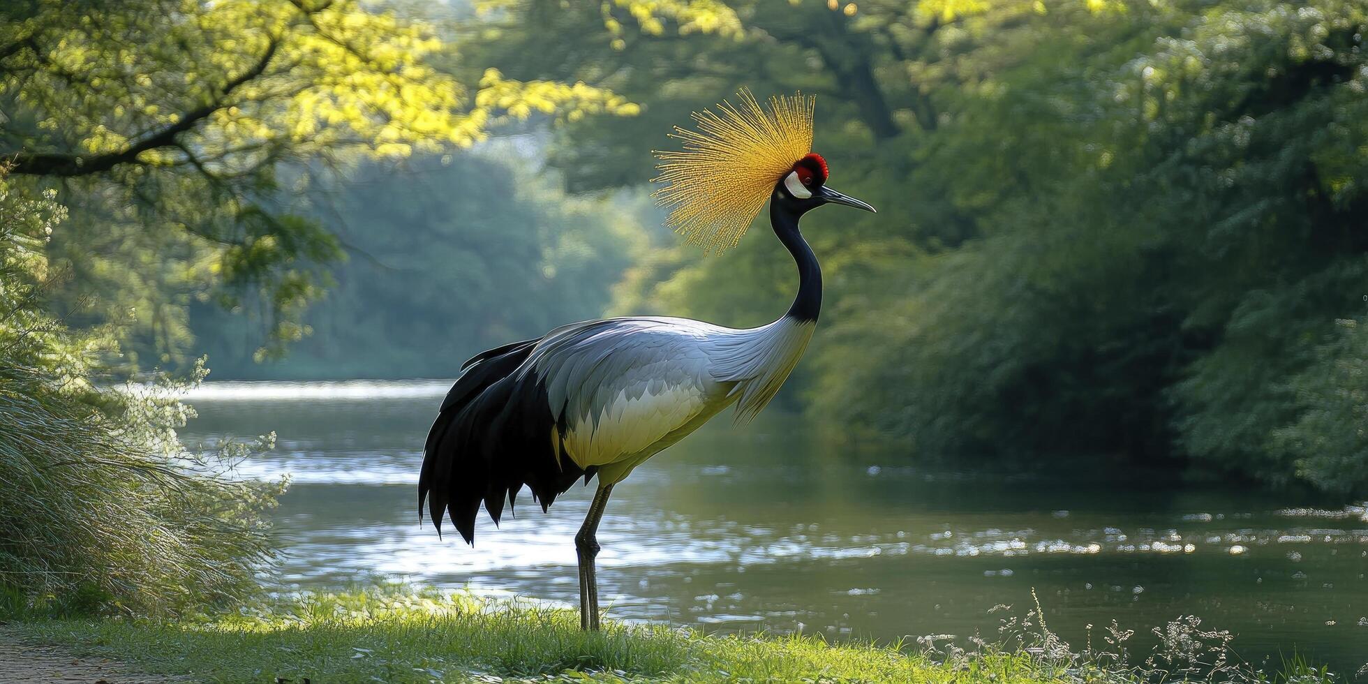 A bird with a yellow head standing on a grassy area photo